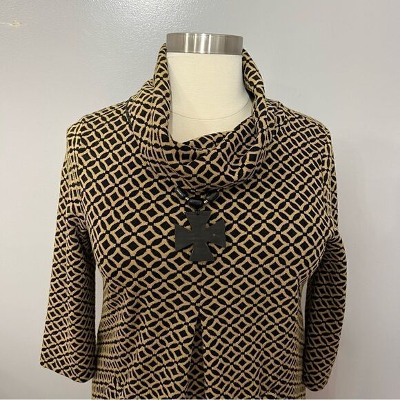 Tyler Boe Cowl Neck‎ Front Pocket Geometric Black/Gold Print Dress - L - Picture 5 of 11